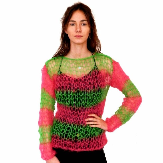 MOHAiR SWeATER pink & green holey jumper Johnny Rotten Punk