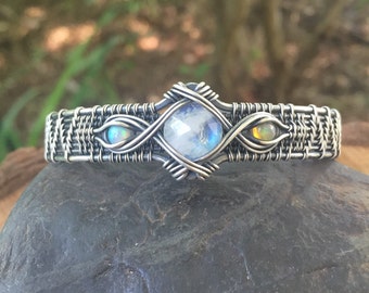 Wire Wrap Bracelet - Opal Bracelet - Moonstone Bracelet - Woven Cuff - Sterling Silver Bracelet - Wire Wrapped Jewelry - Sweet Water Silver