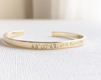 Custom Coordinates Bracelet, Compass Coordinates Cuff Bracelet, Personalized Location Bracelet, Quotes Bracelet, Inspirational Cuff Bracelet