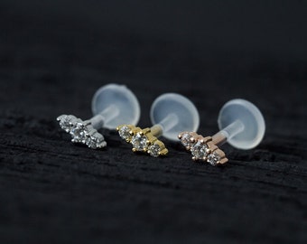Triple CZ stone push in 16gauge bio flexible Tragus / lip labret / cartilage/ helix / Monroe