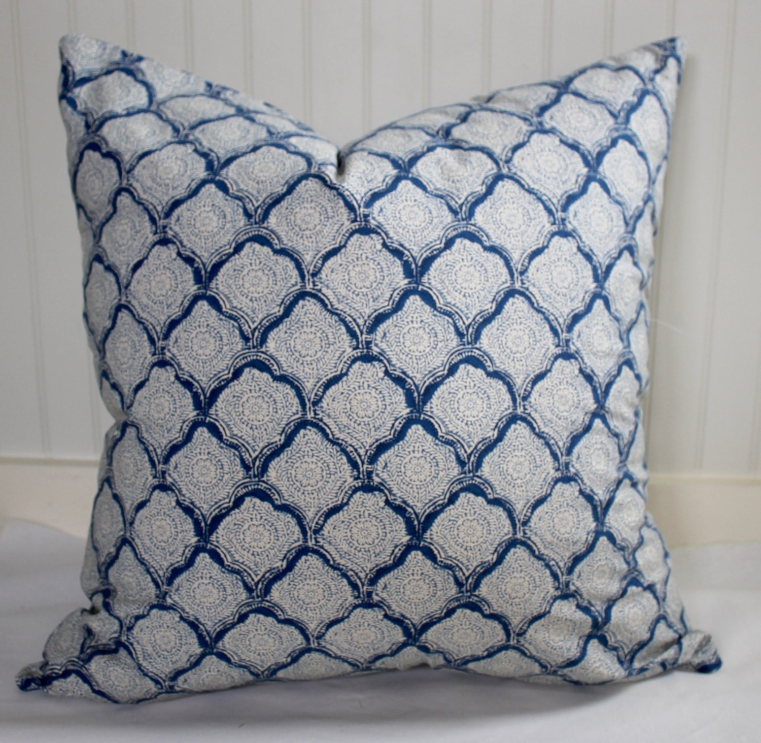 Blue and Ivory Geometric Pillow Covers in Kravet Kashmira