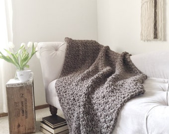 Chunky Knit Crochet Throw Afghan The Original BIRCH Blanket Barley