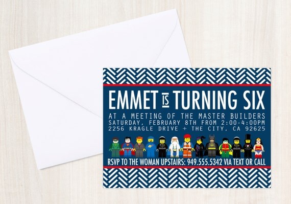 The Movie Invite - Emmet Invitation - Movie Invitation - Party Supplies Il_570xn