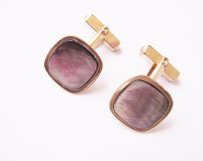 Retro Swank Abalone Gold Filled Cufflinks / Mid Century / Designer Signed / Vintage Wedding / Jewelry / Jewellery