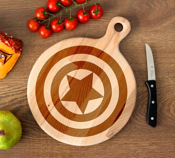 Comic Superhero cutting board - Captain America Wooden Cutting Board Laser Engraved - Personalized Engraved Cutting Board