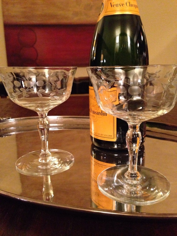 2 Vintage Champagne Coupe Glasses Set of Two