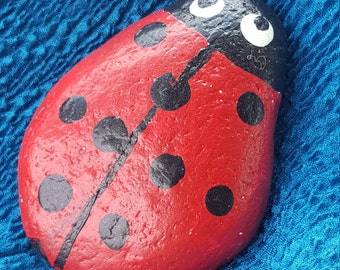 Painted rock, Lady Bug, Paper weight, hand painted. red and black. pet rock, #19