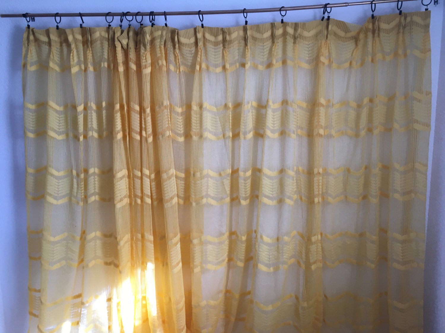 Vintage Curtains Sheer Yellow Curtains Vintage long Yellow