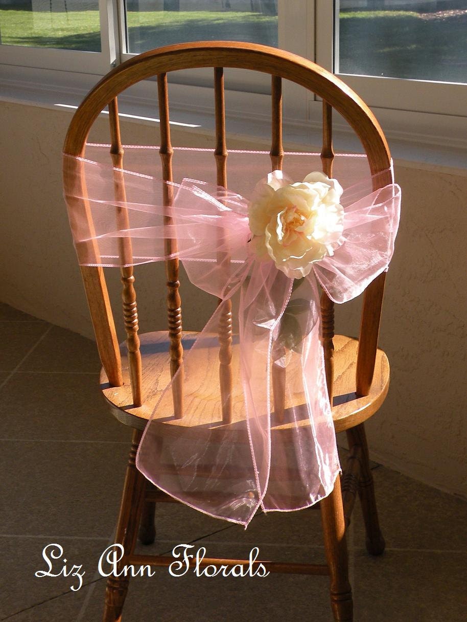 ORGANZA CHAIR SASHES Pink With Peony Flowers Wedding