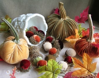 Velvet ACORNS in Real Acorn Caps Thanksgiving Table Scatter ADD Silk Velvet Pumpkins Fall Home Decor Thanksgiving Centerpiece Hostess Gift
