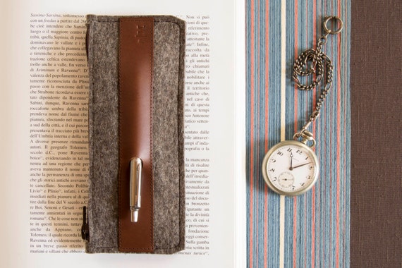 Felt and leather PENCIL CASE, sunglasses case, pen holder, grey and brown, wool felt, handmade, made in Italy