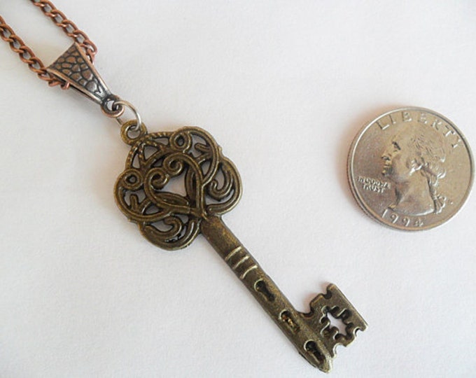 Large Bronze Ornate Style Key Necklace