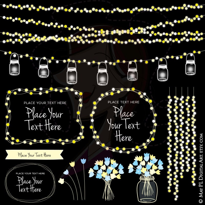 String Lights Wedding Mason Jars Glowing Fairy Lights Clipart