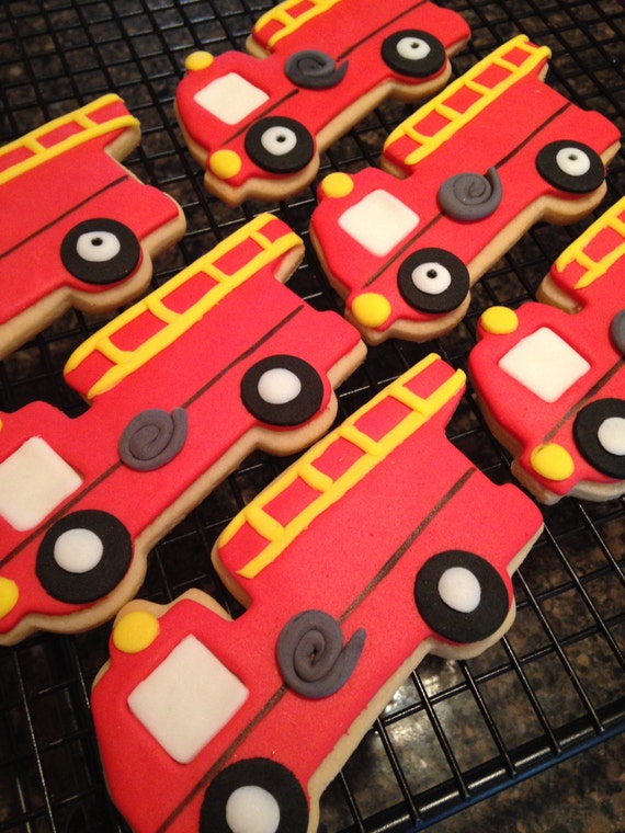 Fire truck Sugar Cookies Fire Cookies Truck by CookieTrayCookies