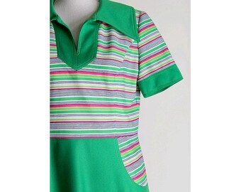 70s dress Apple green stripes medium large