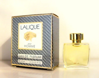 Vintage 1990s Lalique Pour Homme 0.15 Eau de Parfum Splash Mini Miniature Cologne and Box