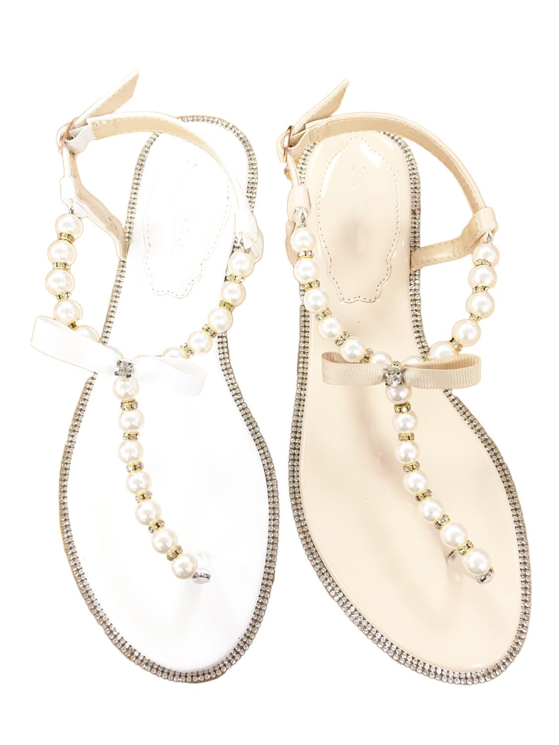 white flats with pearls