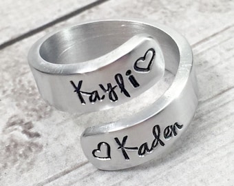 Mothers Ring - Name Ring - Ring with Kids Names - Mom Ring - Mommy Ring - Hand Stamped Wrap Ring - Personalized Ring