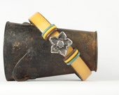 Bracelet yellow leather, Silver flower slider, Colorful rings, Magnetic clasp, CarolMade L82 Bracelet yellow leather, Silver flower slider, Colorful rings, Magnetic clasp, CarolMade L82