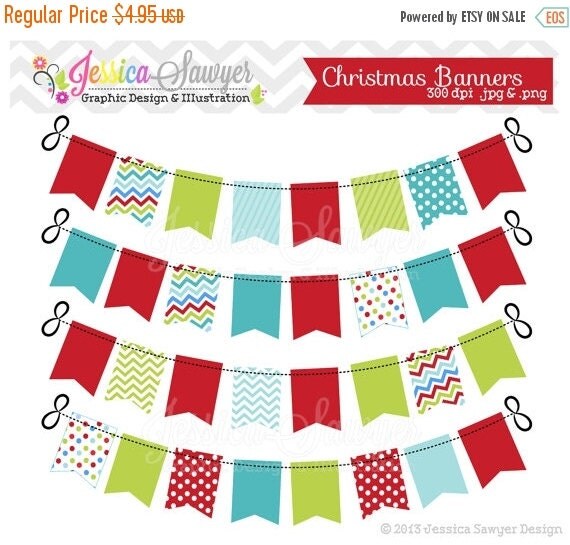 80% OFF - INSTANT DOWNLOAD, christmas bunting banner clipart for commercial and personal use Il_570xn