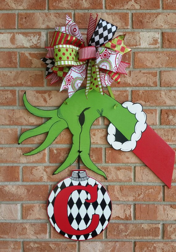 Grinch Door Hanger Personalized Christmas Decor Grinch Hand