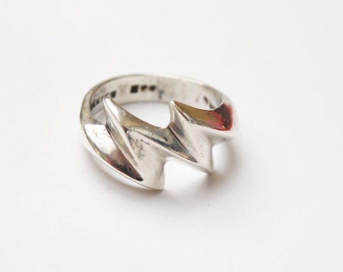 Sterling Ring - silver Abstract Modern - Wave - size 8 - Mexico - Taxco