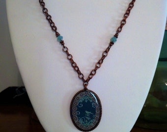 Copper and Blue Bird Necklace