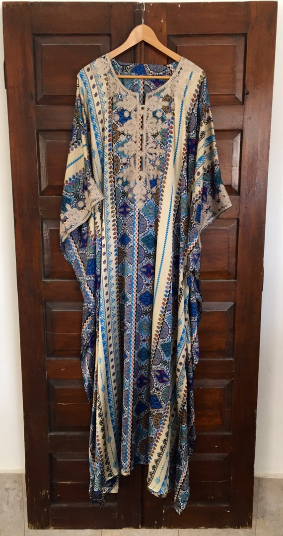 Embroidered silk kaftan evening dress
