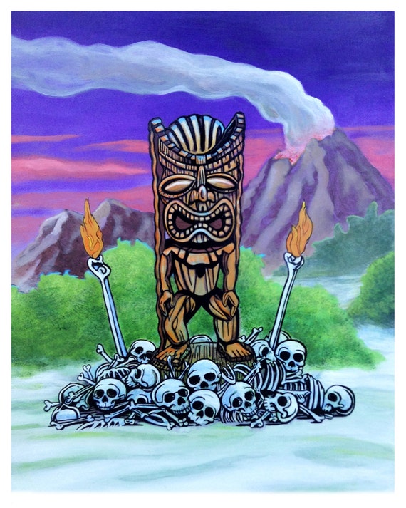 Ku 8x10 Print Hawaiian Tiki War God Tiki Art Tiki