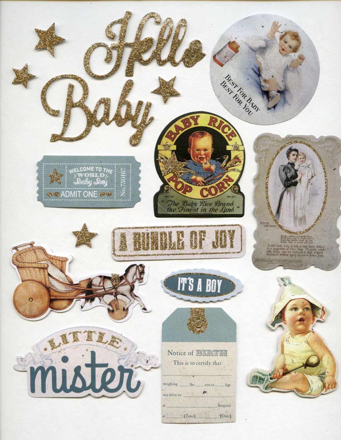 Baby Boy DIE CUTS Baby Boy Ephemera Vintage Style Baby