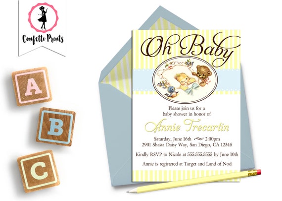 Vintage Baby Shower Invitation - OH BABY Invitation | Shabby Chic Baby Shower | Gender Neutral Baby Shower | Baby Shower Invite | Printable Il_570xn