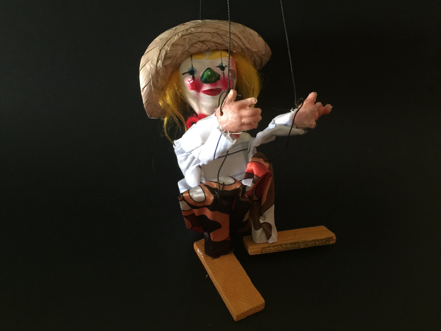 Vintage Clown String Puppet Mexican Folk Art