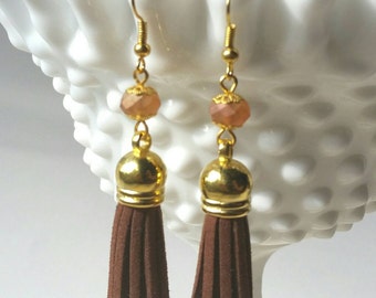 Chocolate and Burnt Orange Tassel Earrings