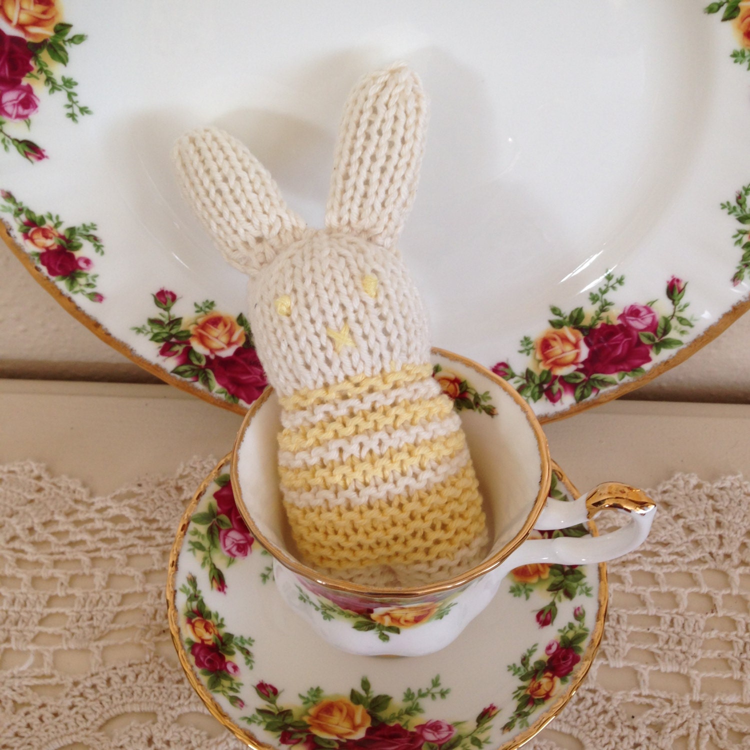 Teacup Bunny Yellow Striped Miniature Stuffed Bunny Baby
