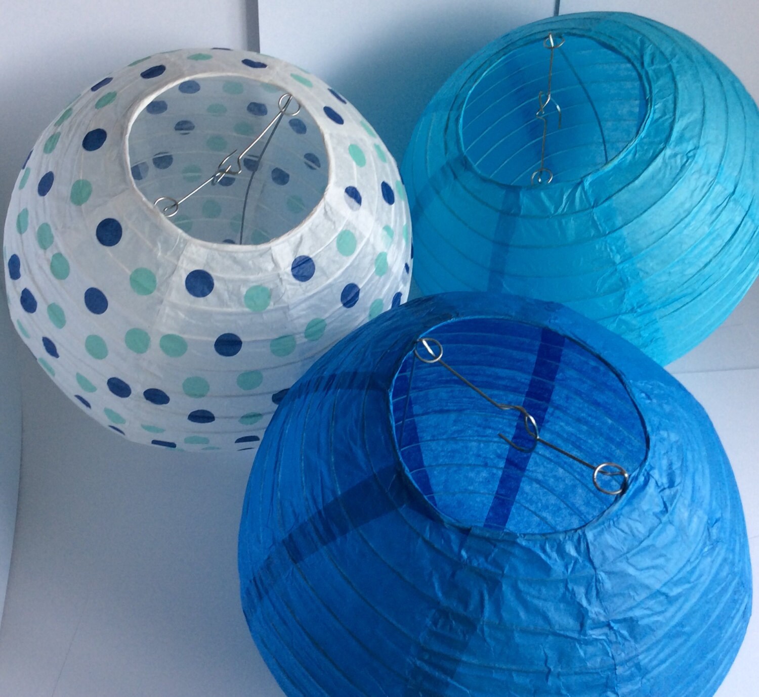 Baby shower decorations paper lanterns blue and white