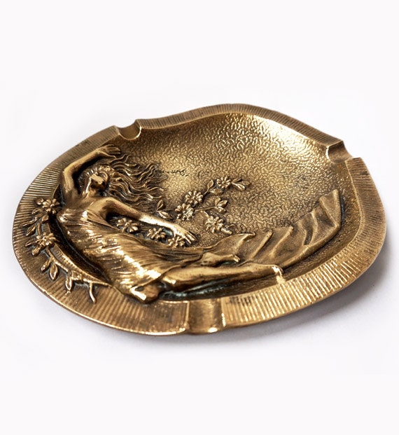 Antique Art Nouveau Bronze Ashtray Vintage French Ashtray