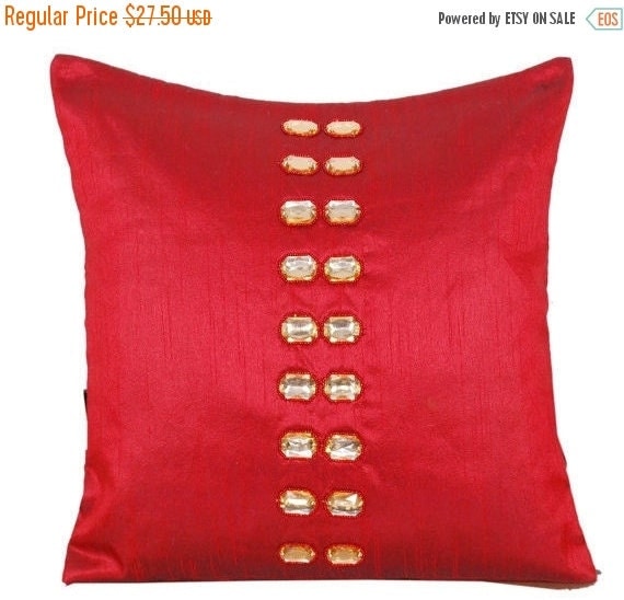 Crystal Throw Pillow Embellished Pillow Silk by TheHomeCorner