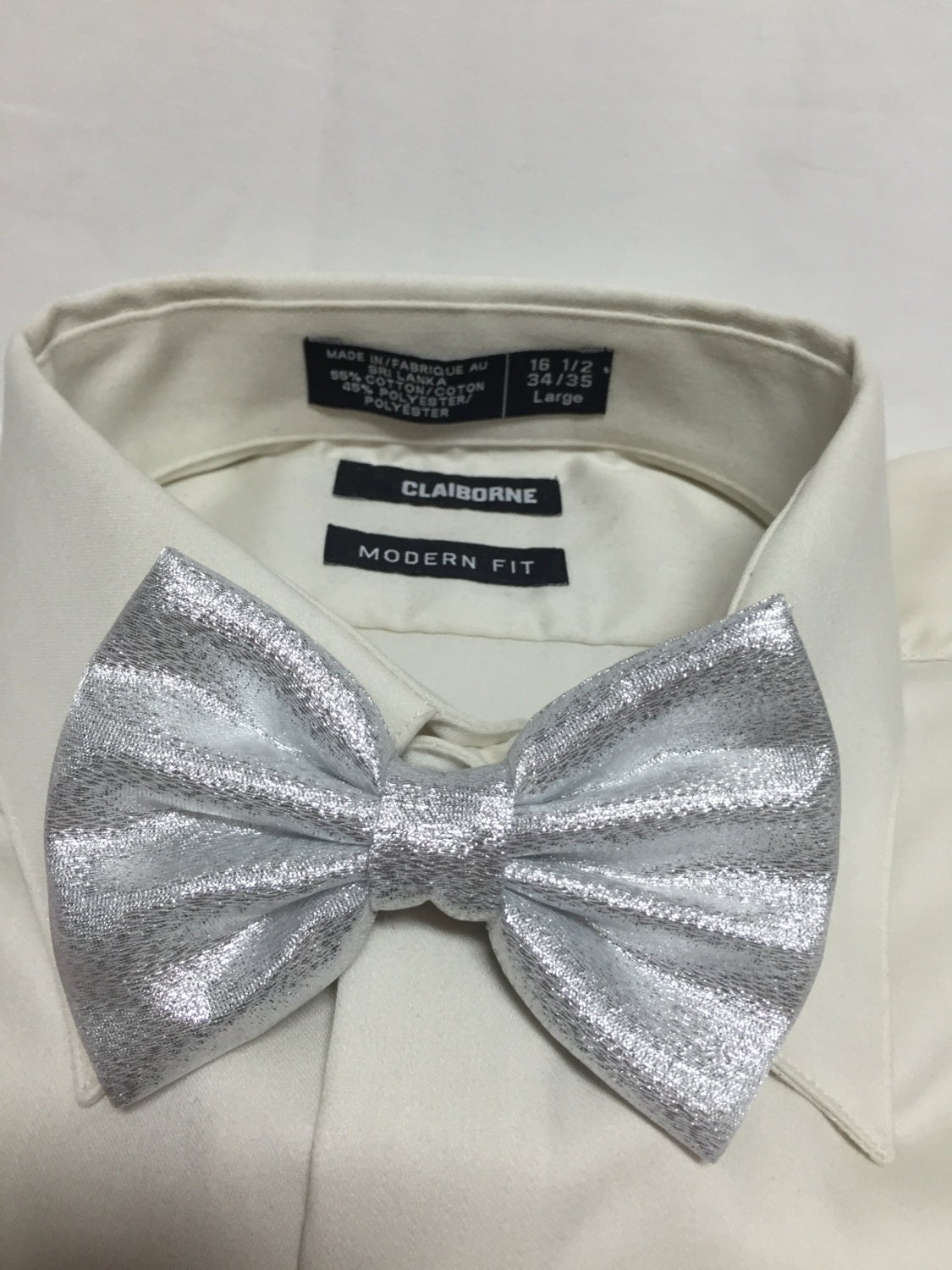 sparkly silver bow tie