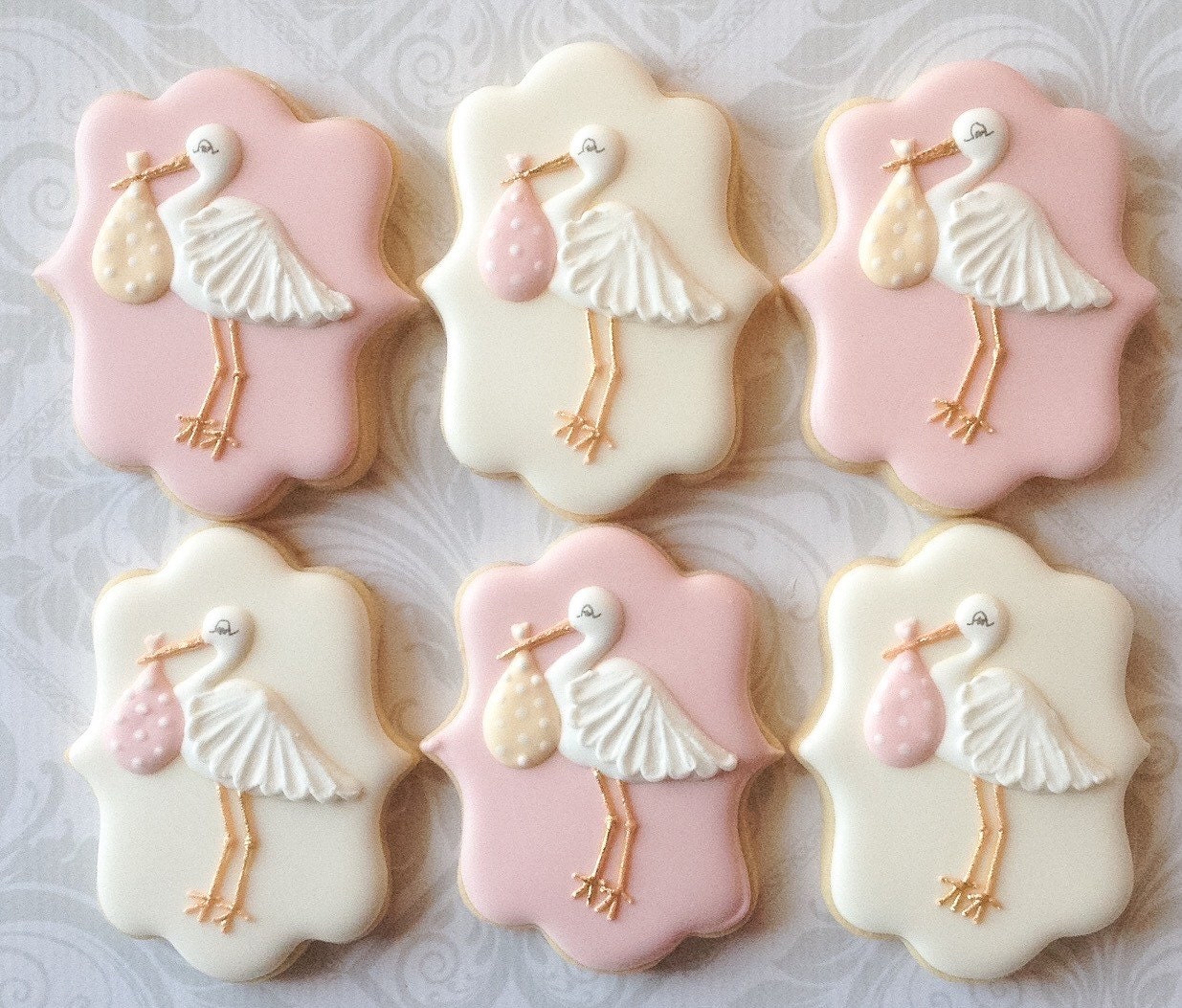 Elegant Plaque Stork Baby Shower Cookies One Dozen