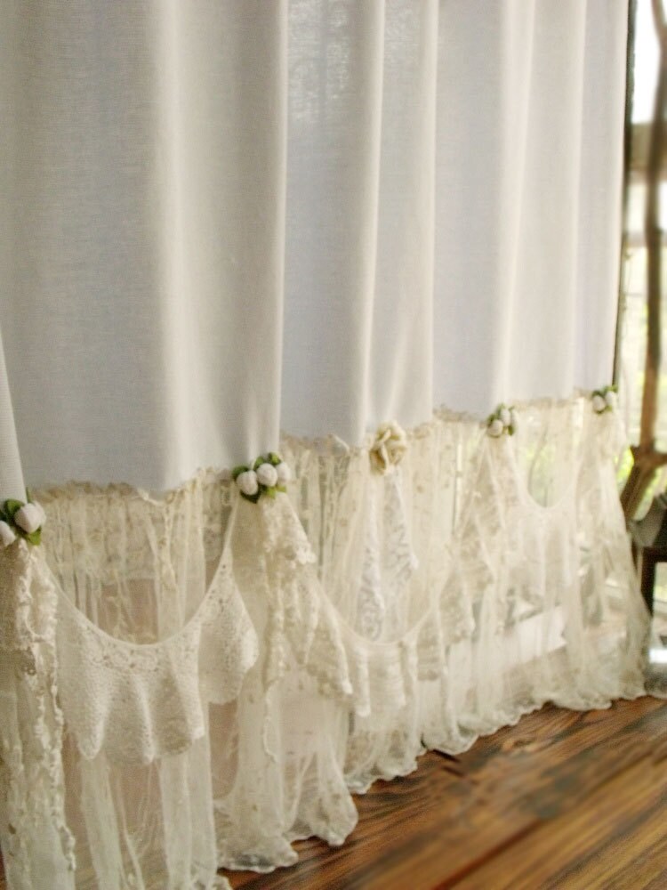 84 French Country Shower Curtain Blue Shabby Ruffles