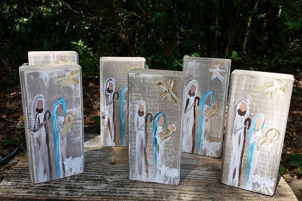 Hand Painted Nativity Scene Block
