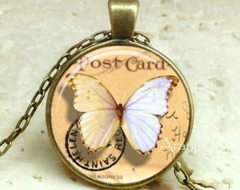 White butterfly necklace, vintage butterfly necklace, butterfly pendant, butterfly jewelry, butterfly necklace, Pendant #AN191BR