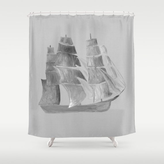 Items similar to Nautical Ship Shower Curtain, grey shower curtain ...
