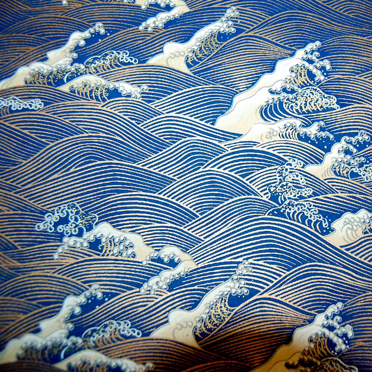 Japanese Chiyogami Yuzen Paper Copper and Blue Frothy Waves