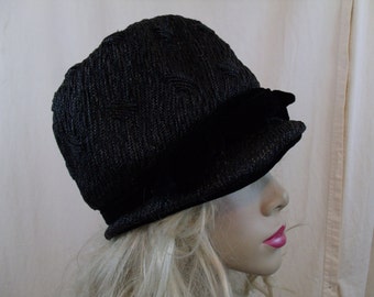 Vintage 50s 60s Black Woven Bowler Style Hat