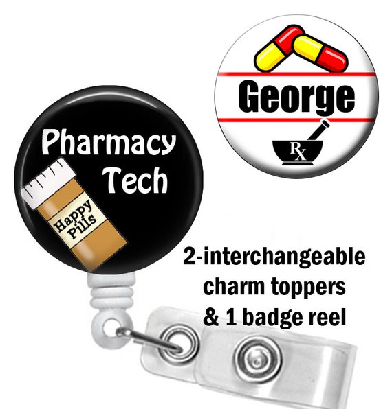 Retractable ID Badge Holder Personalized Pharmacy Tech ID