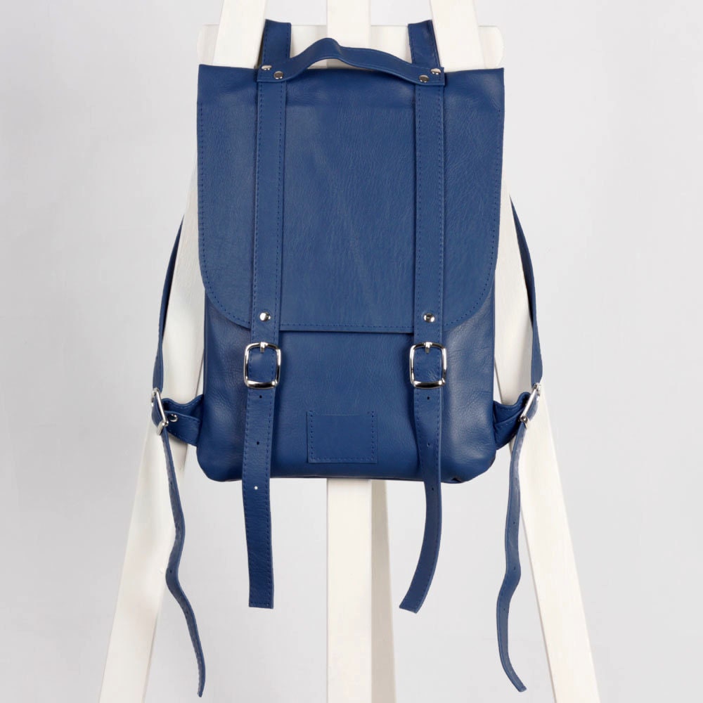 Blue/navy leather backpack rucksack / To order / blue Leather