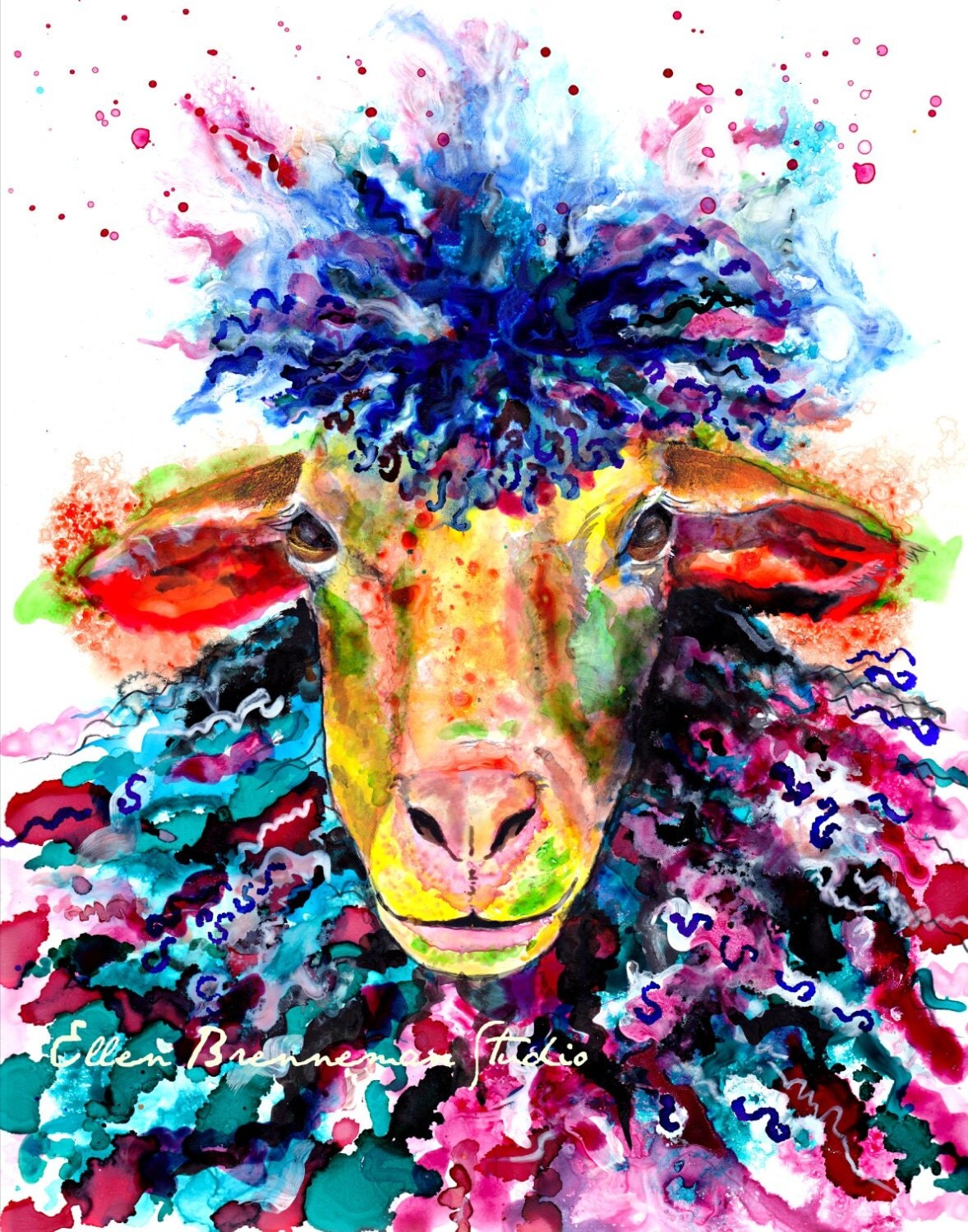 Sheep art print colorful sheep art farm animal art sheep