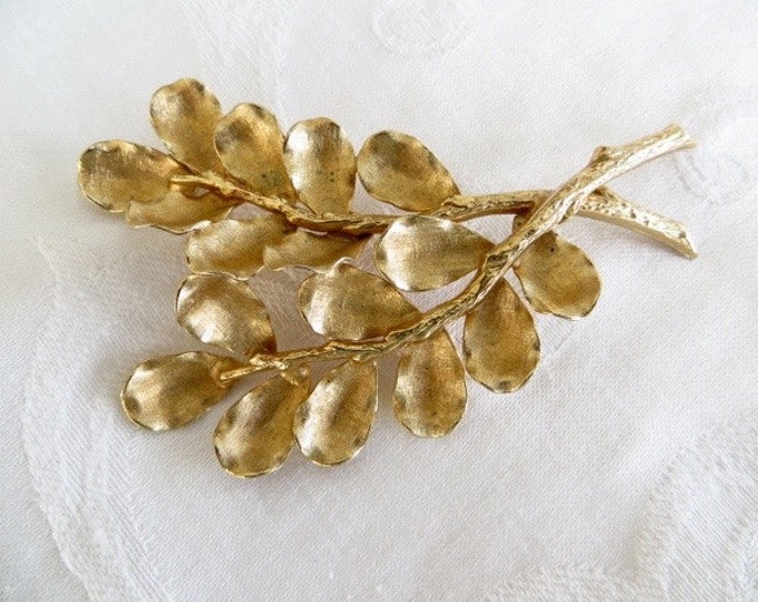 Vintage Leaf Brooch, Botanical Leaf Pin, Branches of Leaves, 3 1/2", Nature Jewelry