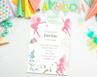Fairy Invitation. Fairy Birthday Invitation. Fairy Birthday Theme. 3rd birthday. 4th birthday. Flower Birthday Invitation. Girl Birthday.